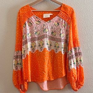 Anthropologie Maeve Ceresco Orange Flowy Floral Boho Top Size Small